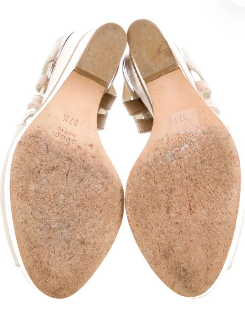 Gucci Cream and Tan Platform Slingback Sandals. Size 7.5